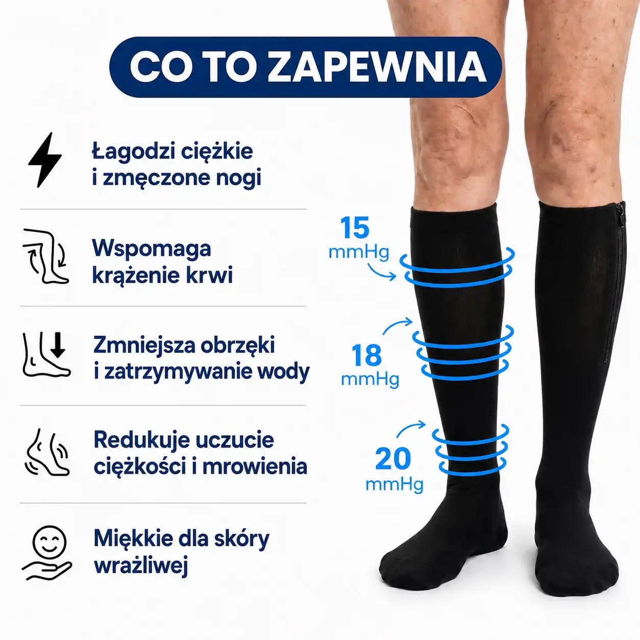 Skarpety kompresyjne z zamkiem błyskawicznym